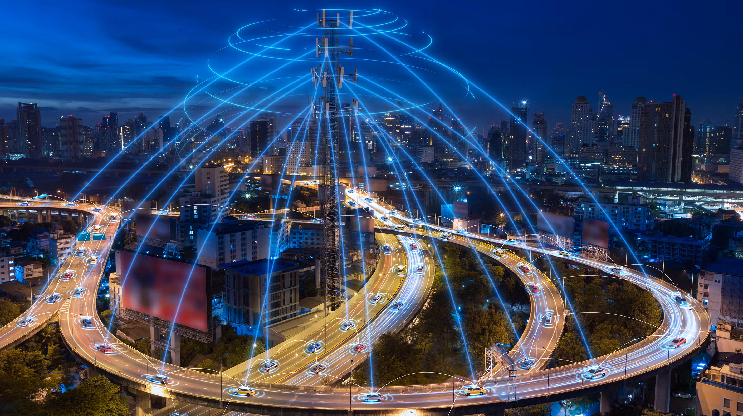 Picture showing multiple cars being tracked by an antenna