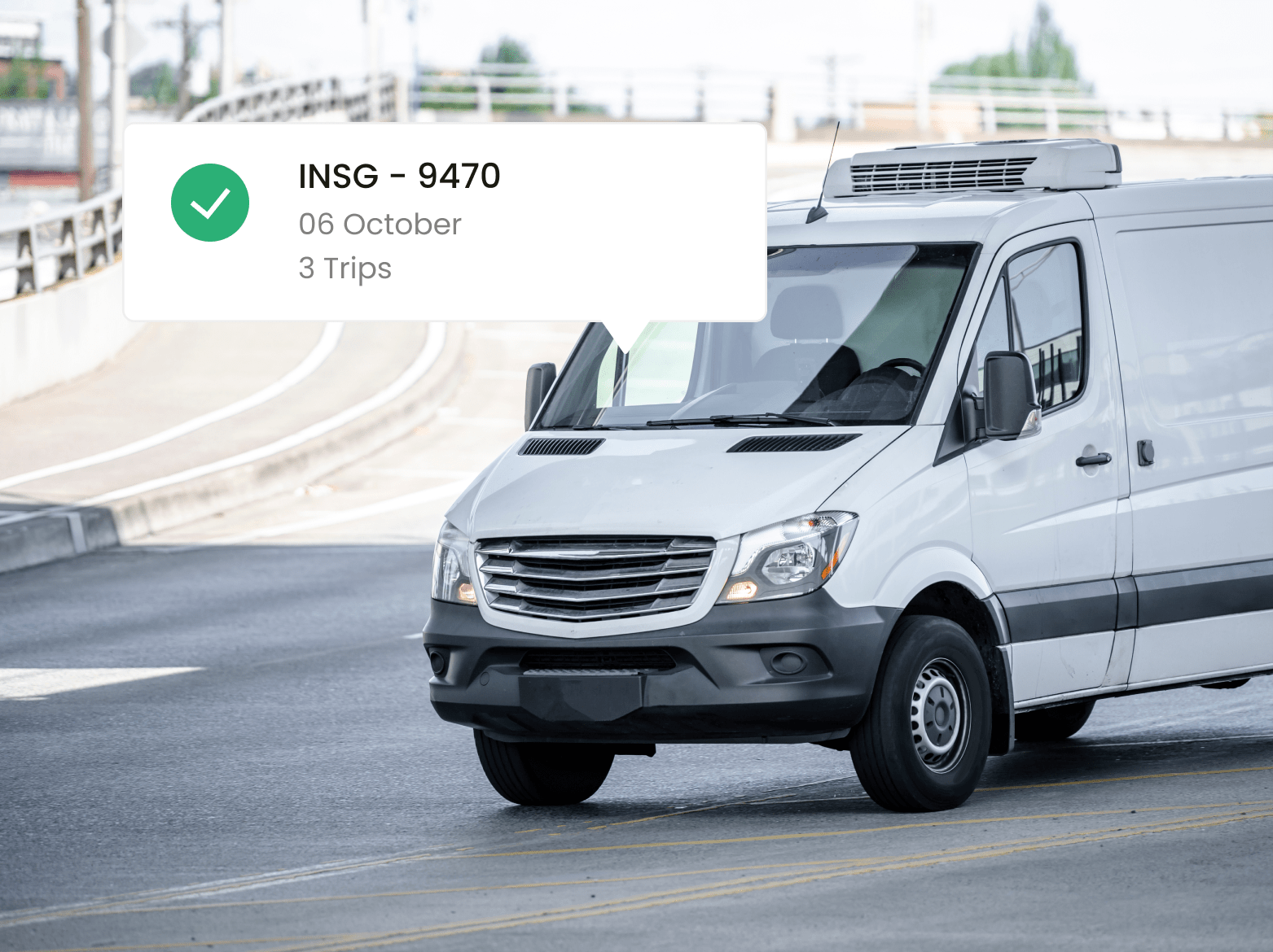 A van driving down a road while Inseego's software IDs it.