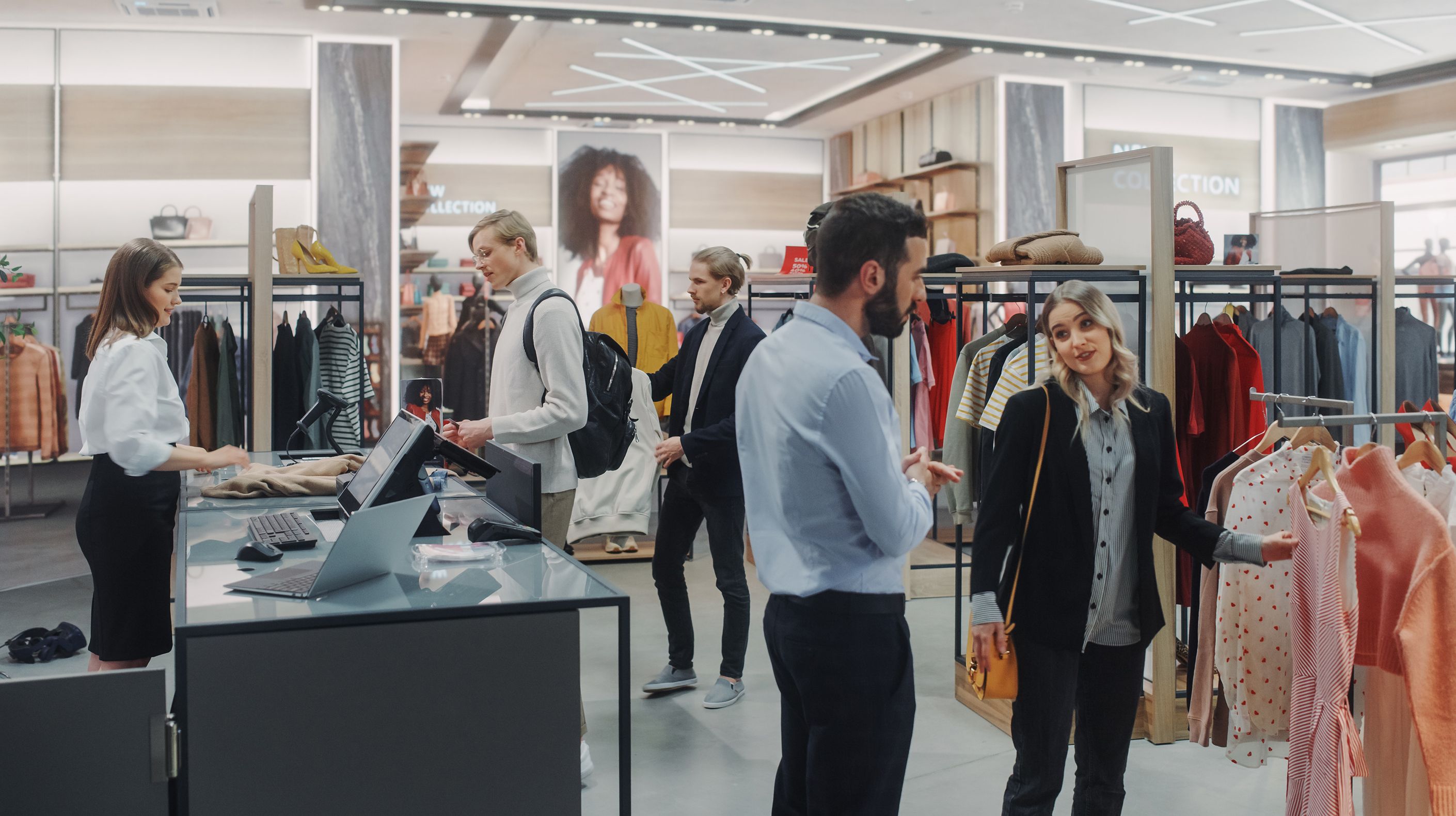 Diverse group of shoppers in a retail store.