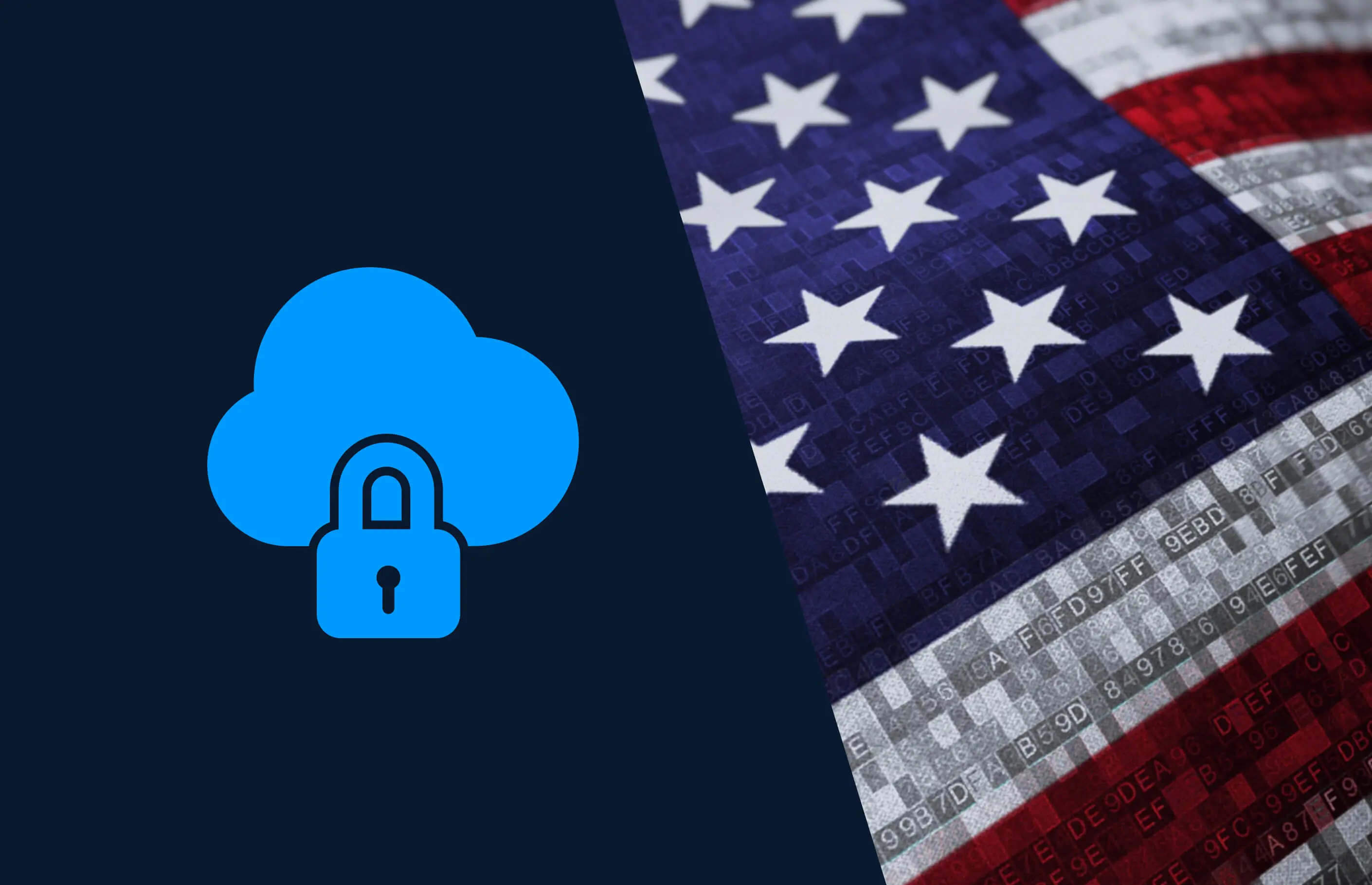 Secured government cloud symbol next to an American flag