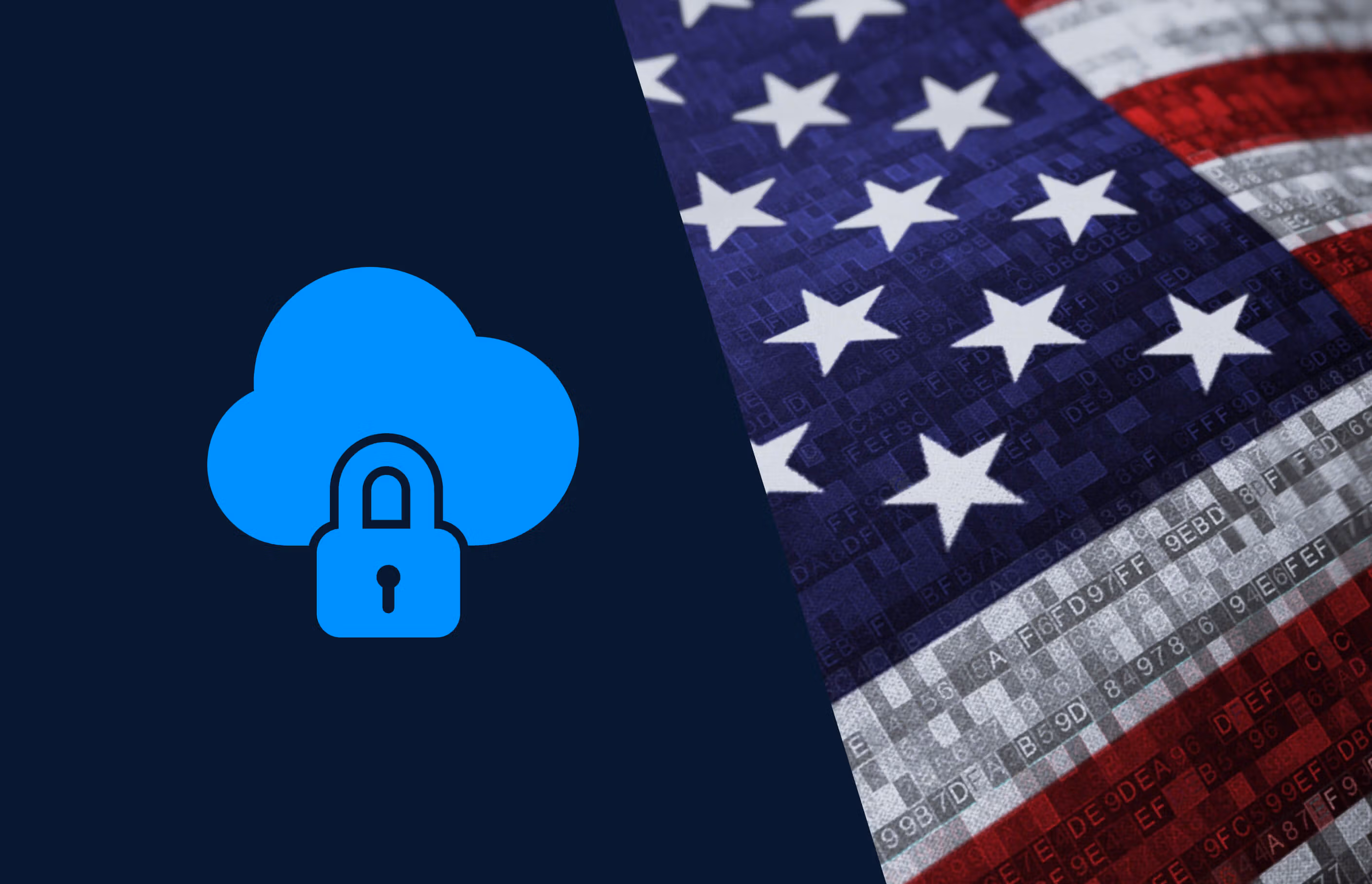 Secured government cloud symbol next to an American flag