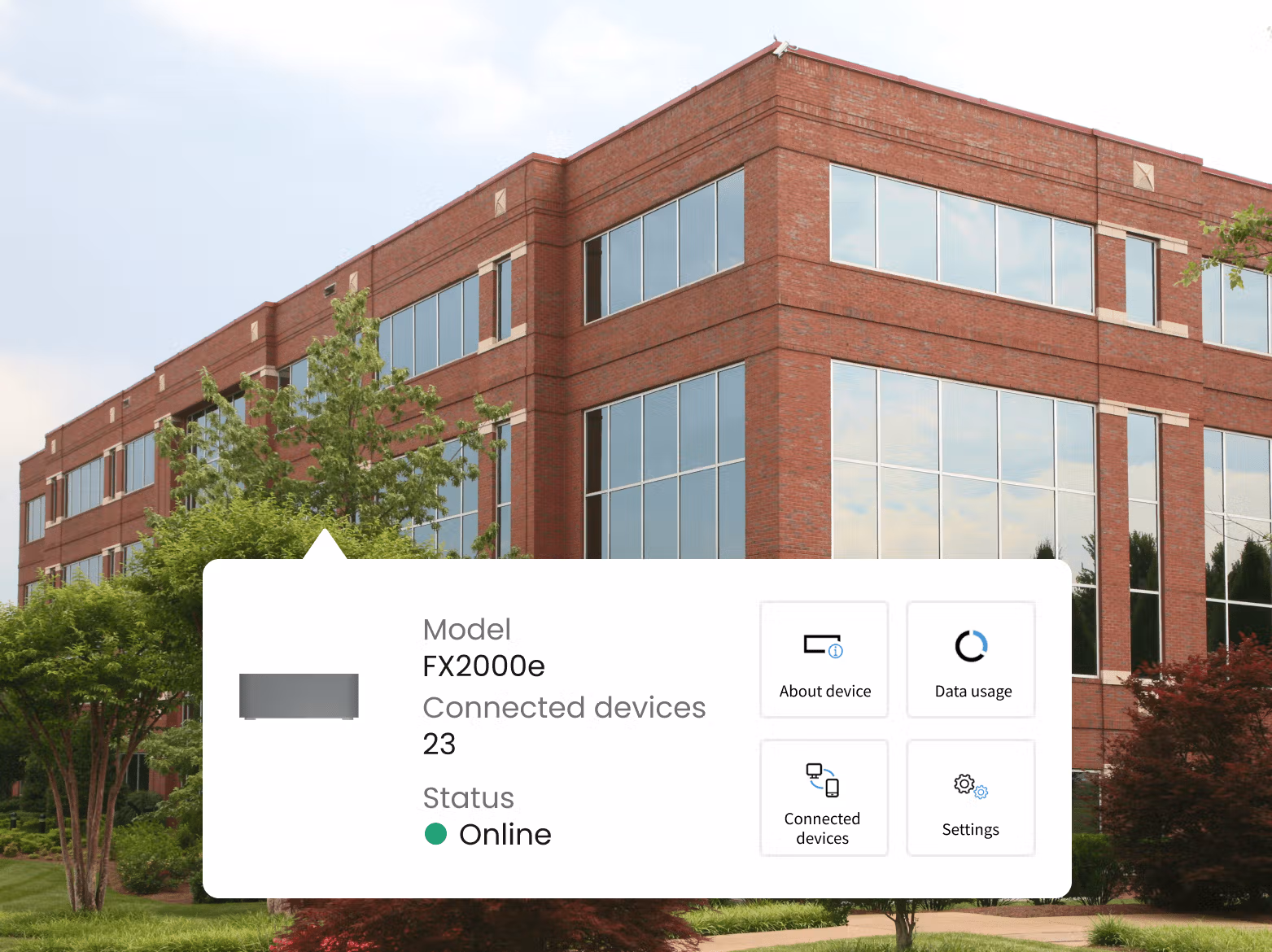 Picture of a building with an FX2000 indoor router running its network.
