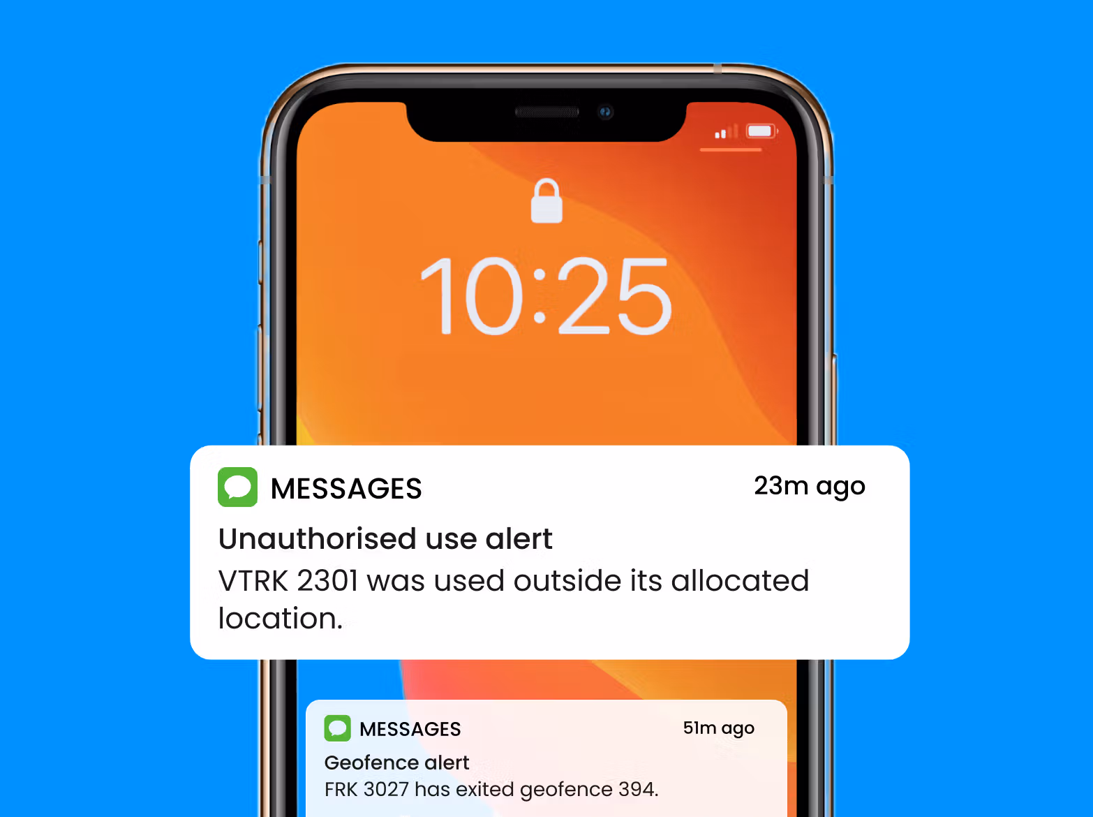 Inseego's fleet mobile app alerting fleet managers about asset misuse.