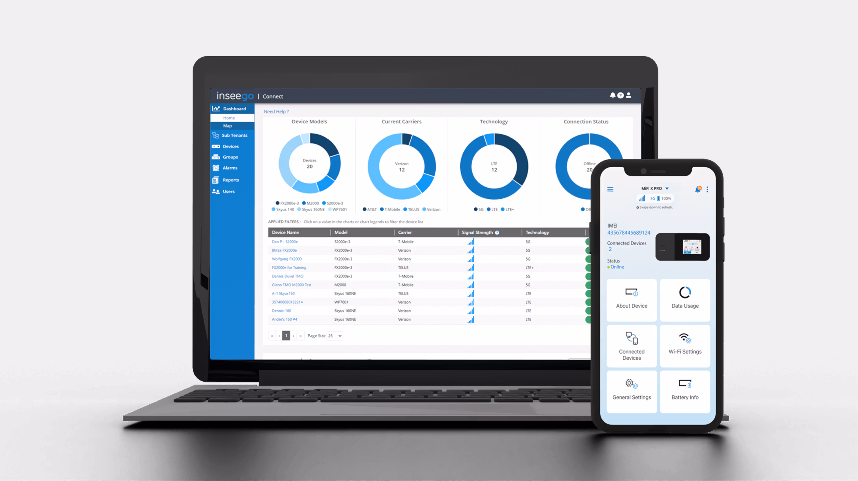 A high quality image showcasing Inseego Connect and Inseego's mobile app