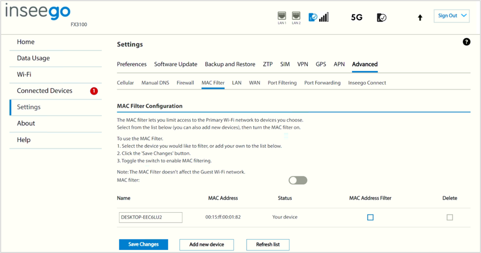 Inseego Wavemaker™ 5G Indoor Router FX3100 User Guide | Inseego