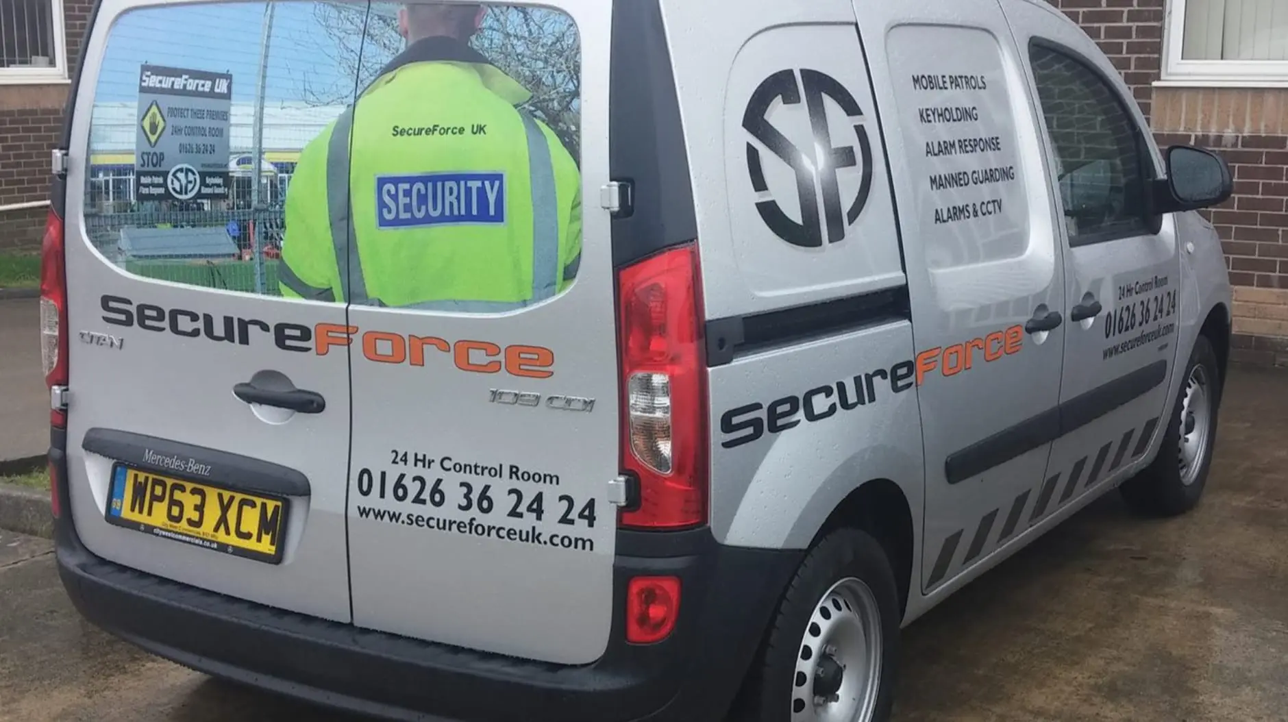 Picture of the rear of a company van that is owned by Secure Force.